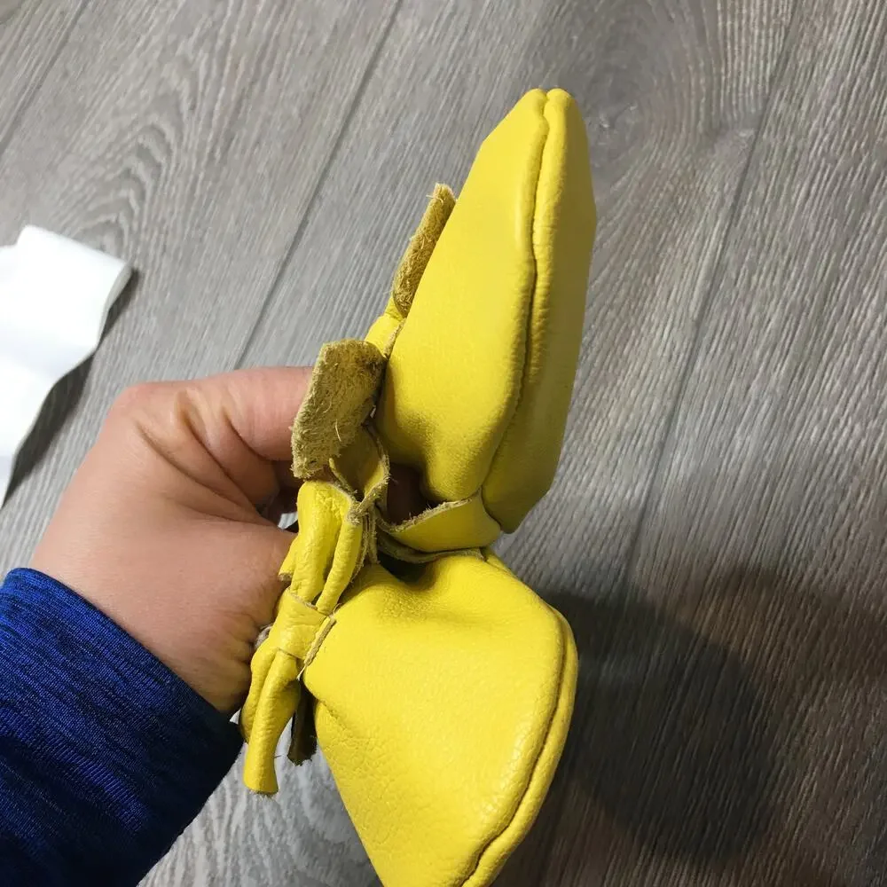 Baby Moccasin Fringe Bow Tie Slip On Mustard Yellow Comfort Leather